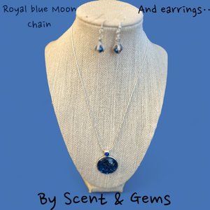 Scent & Gems, Royal blue moon pendant (necklace & earrings set)